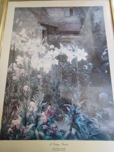 Framed Print Walter Frederick Osborne Irish painter Museum  print A Cottage Garden self portrait farmhouse art kitchen dining room wall art.