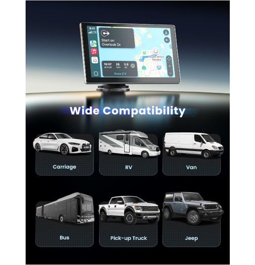 Jzones Carplay Screen for Car, 9" Portable Wireless Carplay&Android Auto, 4K Dash Cam,1080P Backup Camera, Car Stereo