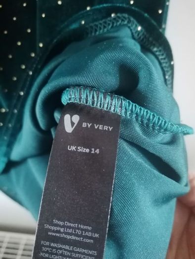 V by Very Green & gold Velvet Cold Shoulder Top. Size 14.