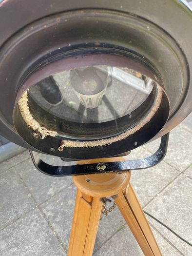 Vintage Industrial Theater Spotlight Floor Lamp on Wooden Tripod  Re-wired