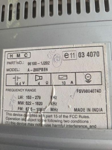 Hyundai i 20 car stereo 2009