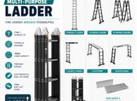main image for ad 7-in-1 Multi-Purpose Folding Ladder 4.65m Heavy Duty Aluminium Extension Ladder with Scaffolding Platform 150kg