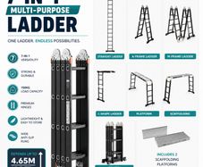 7-in-1 Multi-Purpose Folding Ladder 4.65m Heavy Duty Aluminium Extension Ladder with Scaffolding Platform 150kg