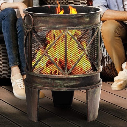 58cm Outdoor Fire Pit for Garden Fire Brazier Deep Large Capacity Fire Bowl with Spark Screen and Poker Extra Large Wood Burning Fire Basket Portable