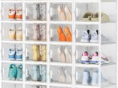 Shoe Boxes, Stackable, Transparent, Pack of 24 Shoe Boxes with Lids, Shoe Storage for High Heels, Ankle Boots, Pumps, High Tops, up to Size 46