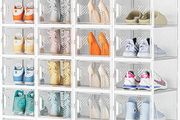 Shoe Boxes, Stackable, Transparent, Pack of 24 Shoe Boxes with Lids, Shoe Storage for High Heels, Ankle Boots, Pumps, High Tops, up to Size 46