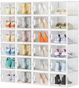 Shoe Boxes, Stackable, Transparent, Pack of 24 Shoe Boxes with Lids, Shoe Storage for High Heels, Ankle Boots, Pumps, High Tops, up to Size 46