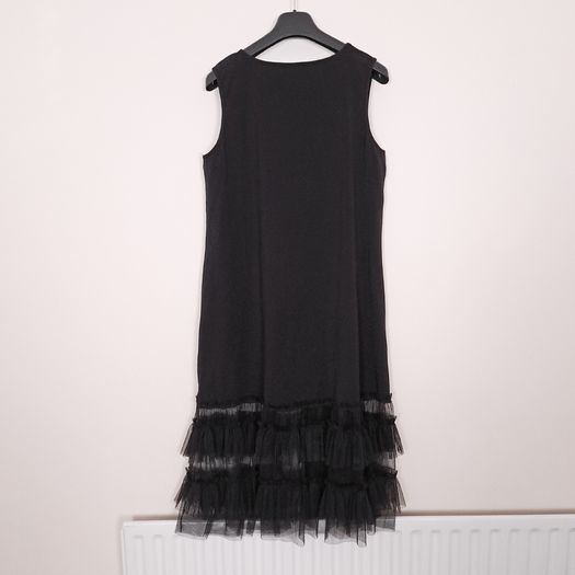 Kokomarina by Antoine Coelenbier Black Sleeveless Tulle Mesh Tiered Ruffle Hem Midi Dress XL