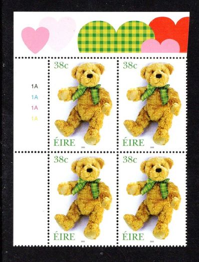 2002 Ireland Greetings Commemorative Stamp Plate Block 1A1A1A1A Mint Never Hinged (MNH)