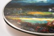 Original painting on a lazy Susan of City Lights on Dublin Bay by artist Helen Mathews