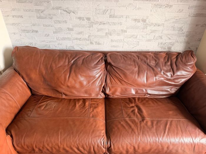Complete brown leather living room set