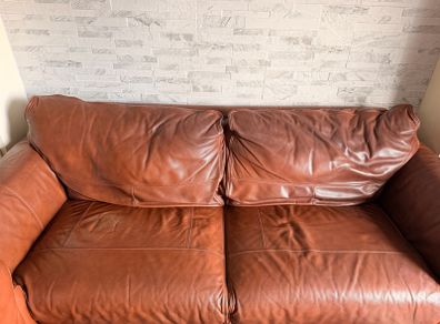 Complete brown leather living room set