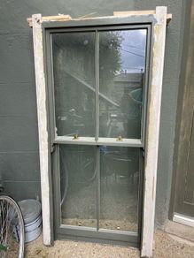 sash window and complete casing with lead weights