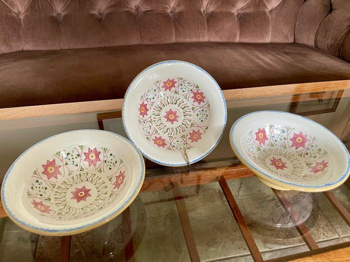 Three Discontinued Nicholas Mosse Kelloggs Hand Painted Breakfast Bowls