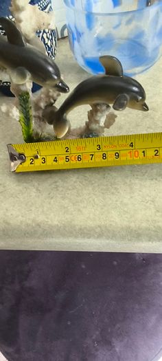 Resin Dolphin Mother and Pup Coral Reef Figurine Realistic Shelf Sitter Decor