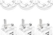 6-Pack 6ft Cable and Plug for iPhone 11 X XS XR 8 7 SE 6 6S 5 5S 5C 12 13 14 Pro Max Mini, iPad, AirPods, Dual USB MFi Certified UK Wall Charging Adaptor Long Lead Cord (FREE POSTAGE)