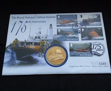 1999 Isle of Man RNLI 175th Anniversary 5 Pound Coin First Day Cover - Low Serial 0349, ( Limited Edition of 5,000 )