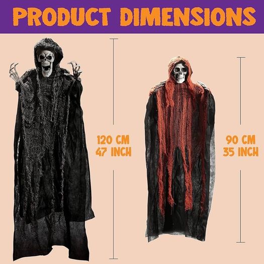 Halloween Hanging Grim Reapers 3 Pack One 47inch and Two 35inch Halloween Grim Reapers, Halloween Skeleton Flying Ghost for Haunted House Prop decor, Halloween Outdoor Indoor Decor