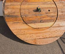 Very large wooden cable reel ends