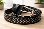 Unisex Black Studded Leather Belt Punk Rock Gothic Belt with Silver Rivets