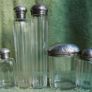 Antique Edwardian 1800s Set 5 Sterling Silver Cut Glass Vanity Pin Bottles Jars Image 2