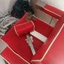 Beautiful red vintage Barbers chair with white piping Image 8