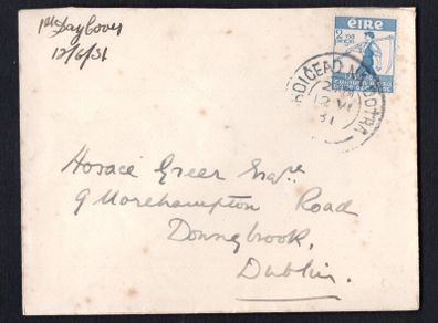 1931 Ireland Royal Dublin Society Bicentenary Commemorative Stamp First Day Cover (FDC) with Droichead na Dotra (Ballsbridge) cancel