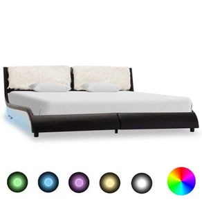 Bed Frame with LED Black and White Faux Leather 150x200 cm