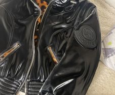 Negtiv - Insulated Bomber Jacket  Black 2d , Gold Leopard, 24k Gold Platted Zippers