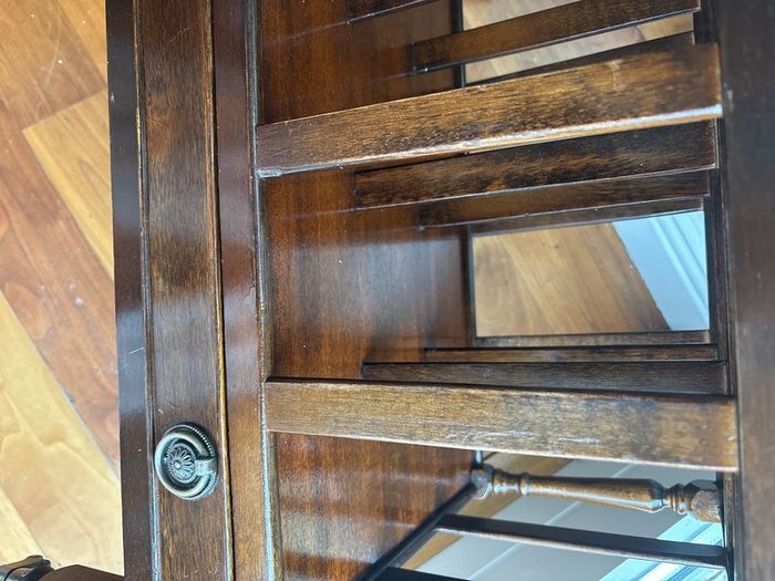 Antique Style Mahogany Canterbury Magazine/ Newspaper/ Vinyl Storage Holder - Stand with a single drawer