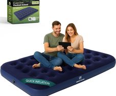 Double Blow Up Airbed Inflatable Waterproof Mattress for 2  Comfortable Flocked Air Bed for Camping, Festivals & Guests Lightweight & Easy to Store