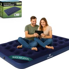 Double Blow Up Airbed Inflatable Waterproof Mattress for 2  Comfortable Flocked Air Bed for Camping, Festivals & Guests Lightweight & Easy to Store
