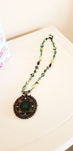 Beaded Necklace with Round Pendant