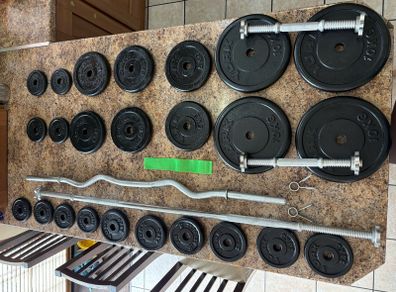 Gym Metal Weights + Bars Bundle Cheap!