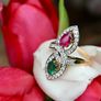 Vintage 1960/70s 'Toi et Moi' Emerald, Ruby & Diamond Ring Image 4