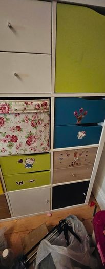 ikea kallax 4.4 cube shelving unit with inserts and drawers