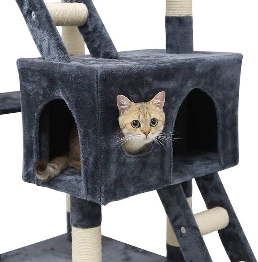 Cat Tree Tower With Tunnel Condo Hammock Bed, 186cm Cat Activity Centres Scratching Post Tower Tree Pet Palace Cat Palace, Tall Cat Tree Climbing Tower