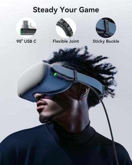 INIU 5M VR Link Cable with Separate Charging Port, USB 3.0 to USB C Cable for Meta Quest 3s 3 2 1 Quest Pro, Pico 4, Steam VR, Gaming PC, High Speed Data Transfer for Virtual Reality Headset - Black