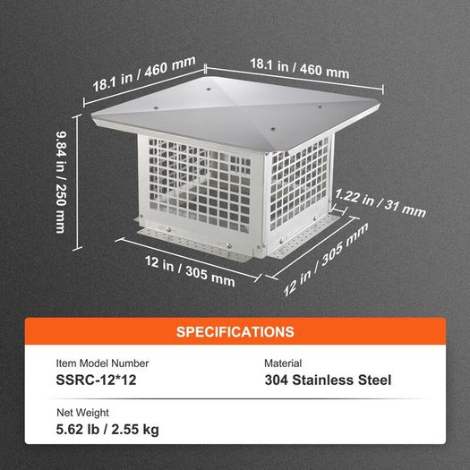 304 Stainless Steel Chimney Cap 304.8 x 304.8mm