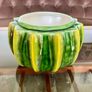 Vintage Whimsical Green Yellow Melon Bowl Flower Pot Holder Olfaire Portugal Image 5