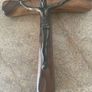 Olive wood crucifix with bronze Jesus Christ Image 2