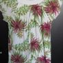 ladies tropical palm tree white top with green + pink floral design  small 8 -10 Image 6