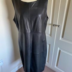 Claudia Strater black soft leather dress - lined - size 16