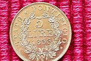 Vatican 1866 5 Lire Gold Coin Ultra Rare 3230 Low Mintage!!
