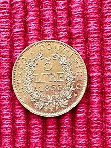 Vatican 1866 5 Lire Gold Coin Ultra Rare 3230 Low Mintage!!