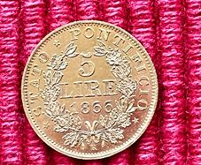 Vatican 1866 5 Lire Gold Coin Ultra Rare 3230 Low Mintage!!