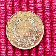 Vatican 1866 5 Lire Gold Coin Ultra Rare 3230 Low Mintage!!