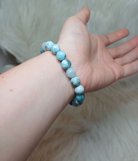 beaded bracelet natural larimar large size beads and elasticated size