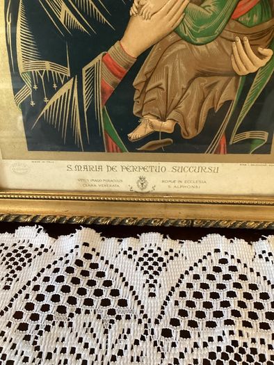 Antique Our Lady of Perpetual Help Framed Print - Late 19thC Wood Back
