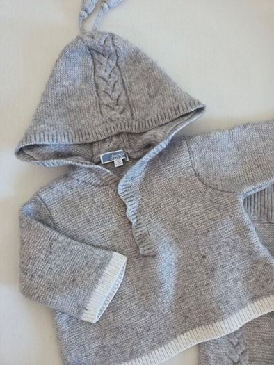 3m, Jacadi Paris Grey Baby Knit Hooded Set